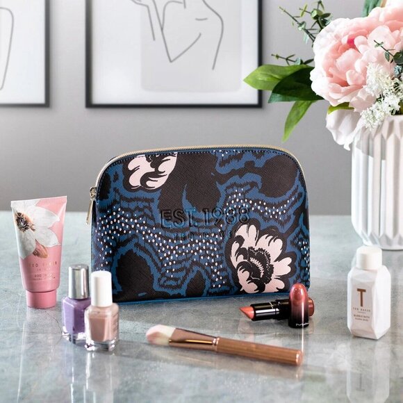 Ted Baker London Handbags - Ted Baker Dencon Graphic Floral Makeup Bag Cosmetic Bag (Dark Blue)